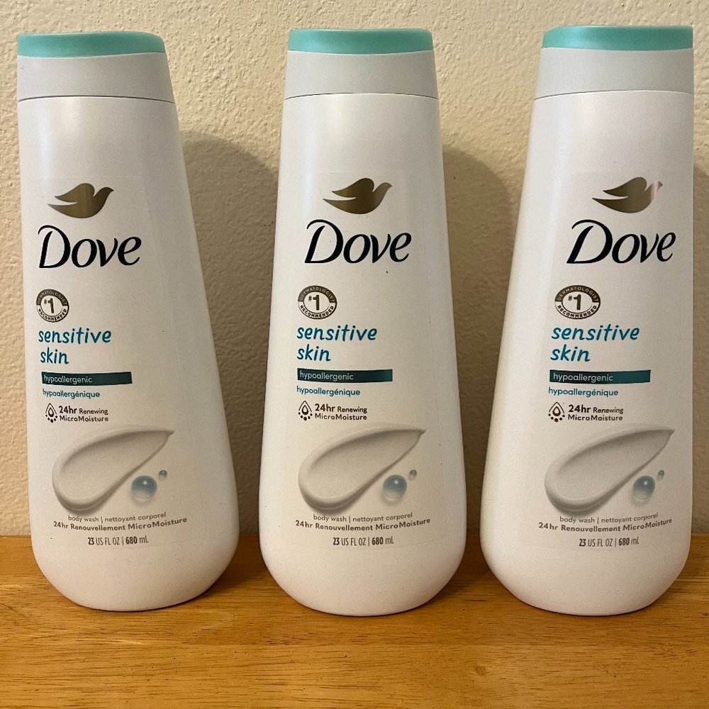 Dove Sensitive Skin Body Wash, 23 oz/680 ml 3 Pack - New